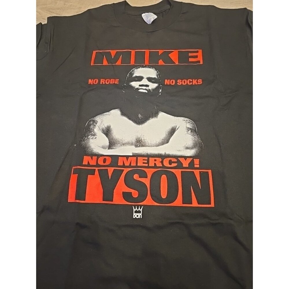 Vintage Mike Tyson T Shirt 90s Black No Robe Shoes MERCY Single Stitch DEADSTOCK